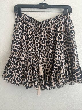 Aakaa Leopard Print Layered Skirt - Black & Tan
